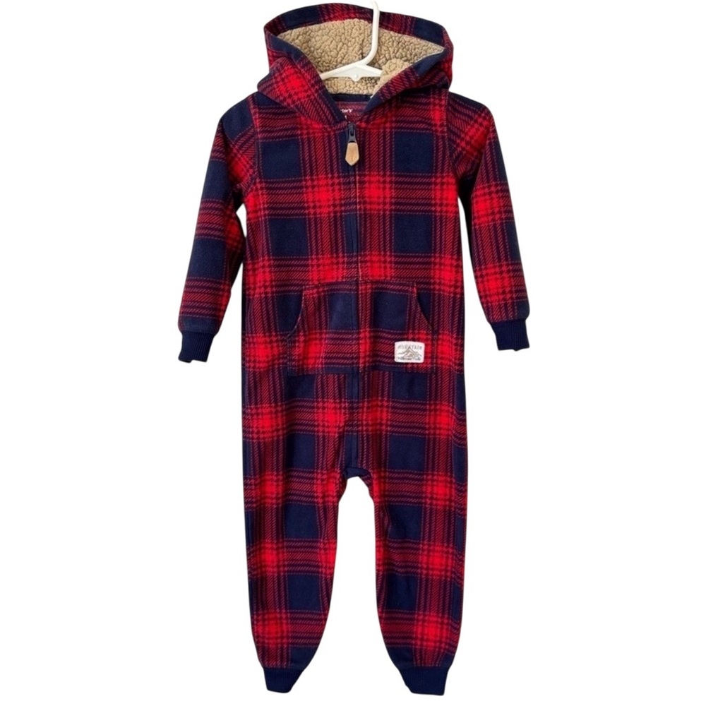 Carter’s Baby 1-Piece Buffalo Check Hooded Jumpsuit w Teddy Bear Ears 24 Months